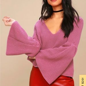 Free People | Damsel Pink Bell Sleeve Knit Sweater